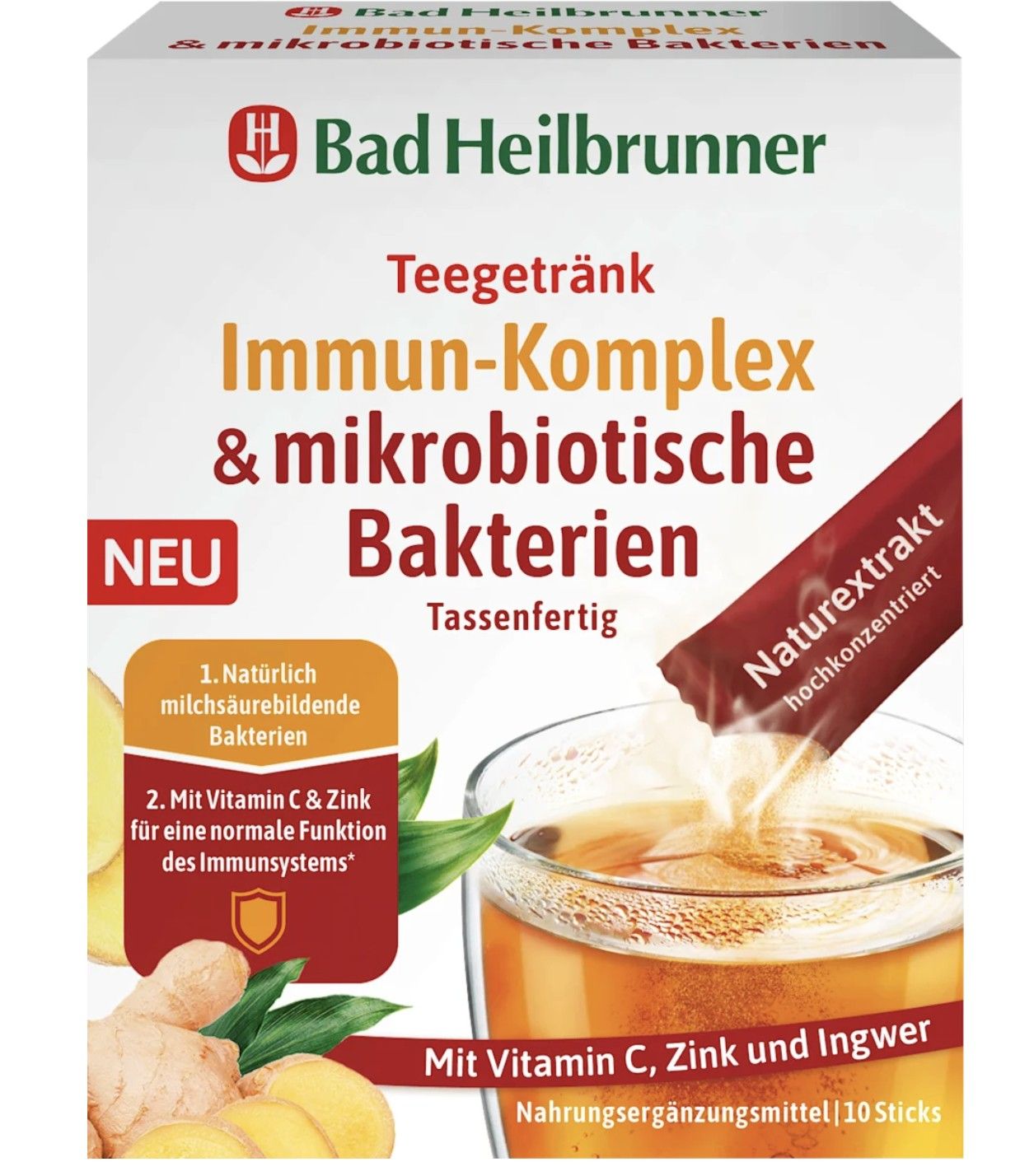 Bad Heilbrunner 茶飲，免疫複合物和益生菌（10條），10克/蔓越莓甘露糖茶飲料（10 包），12 克