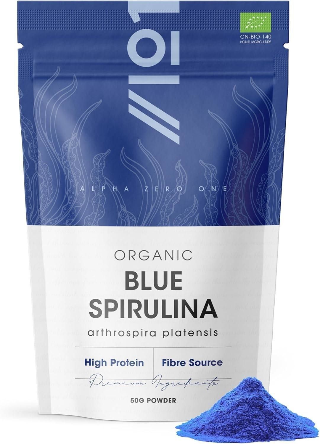 有機藍螺旋藻粉 50克 - 100% 天然藻藍蛋白，適用於製作冰沙 - 鮮豔的藍色食用色素