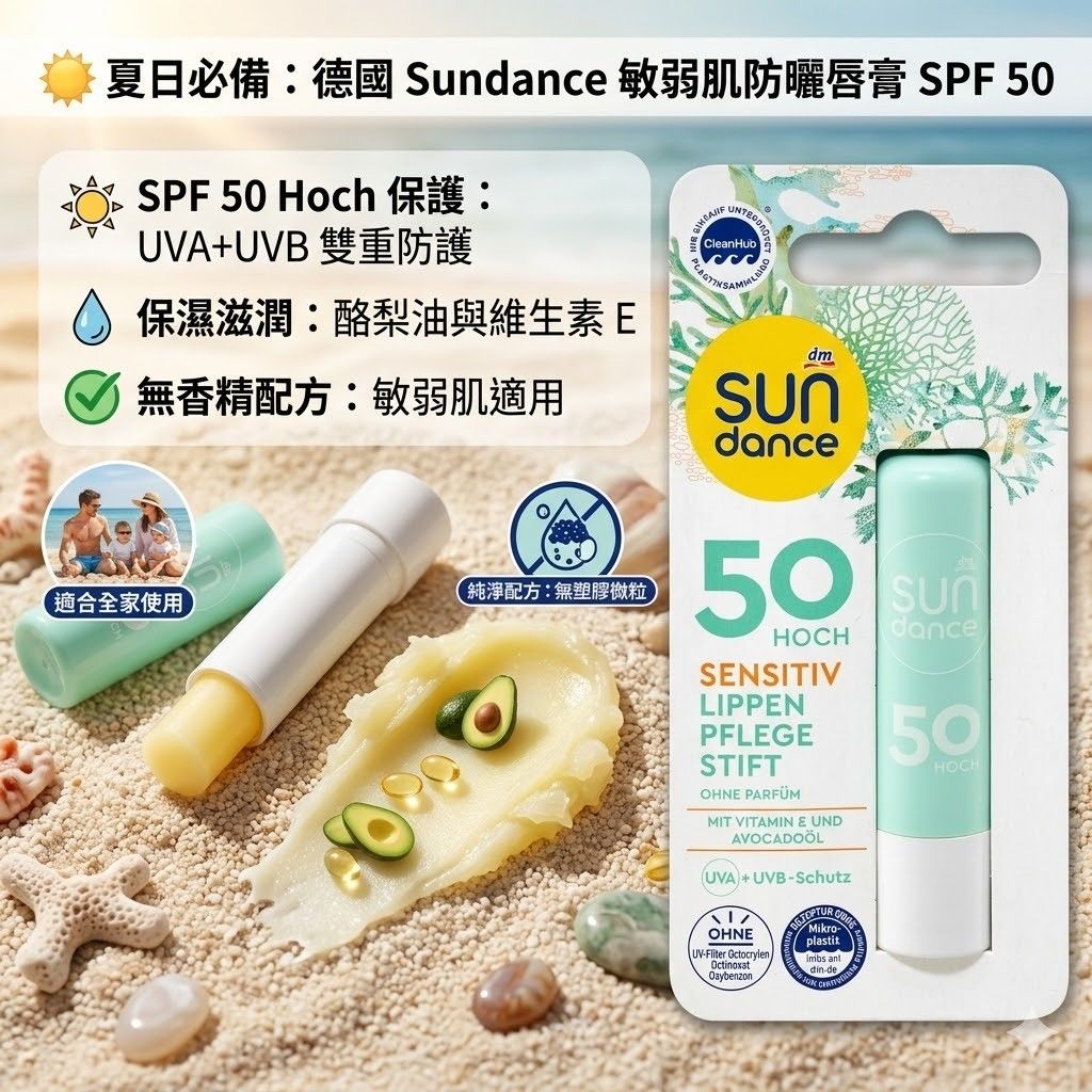1. SUNDANCE 防曬敏感肌潤唇膏 SPF 50，4.8 克 （你知道唇部也要防曬嗎？） 2，有色唇膏，無香料