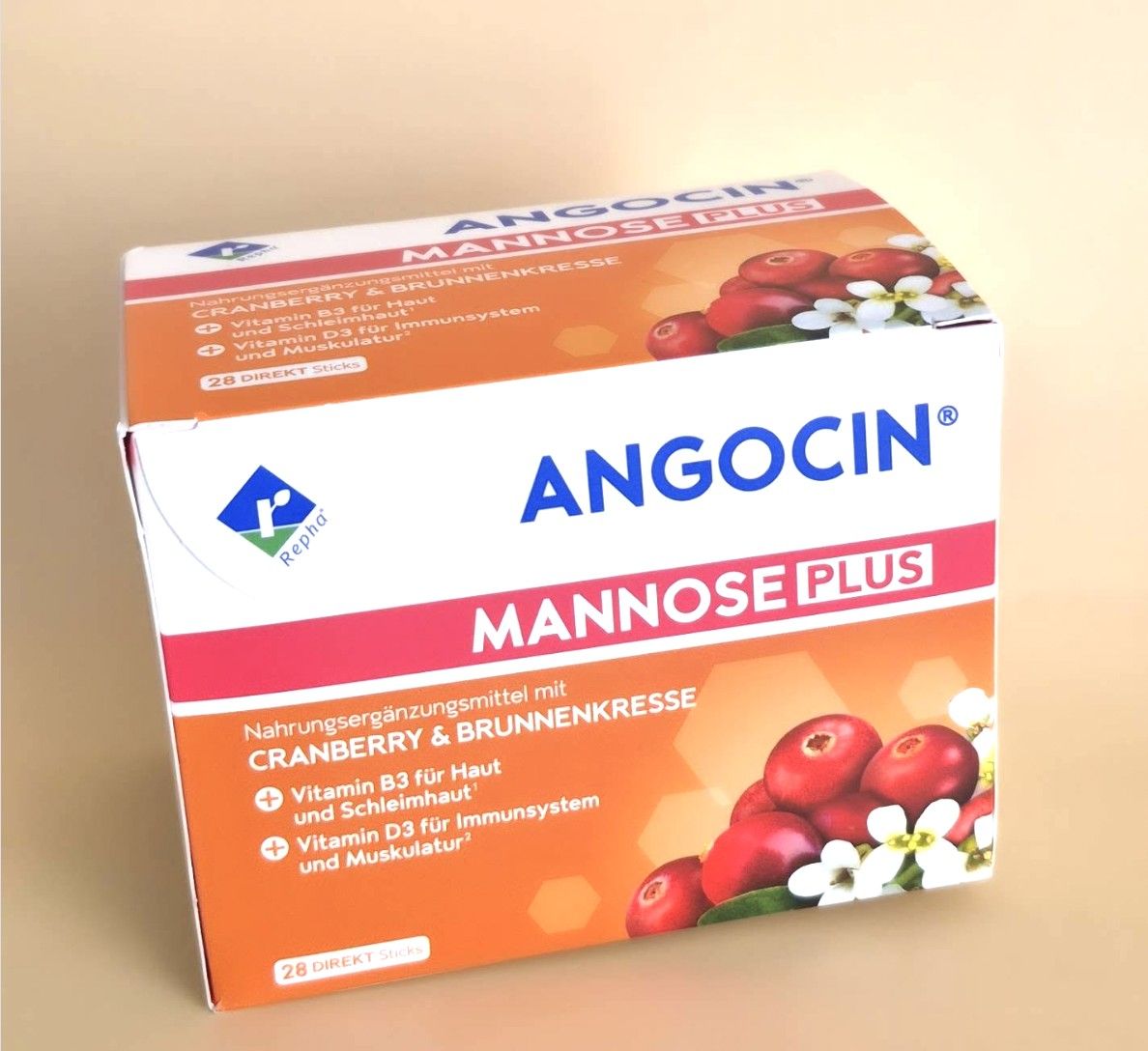 Angocin Mannose甘露糖加強型口服粉末，28 x 3g 含D-甘露糖的膳食補充劑（一個月量。符合1天36mg