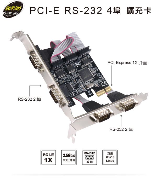 伽利略 PCI-E RS232 4 埠 擴充卡 （TXB071）