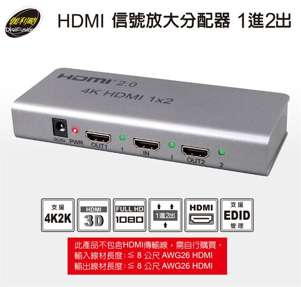 伽利略 HDMI 信號放大分配器 1進2出	（HDS402A）