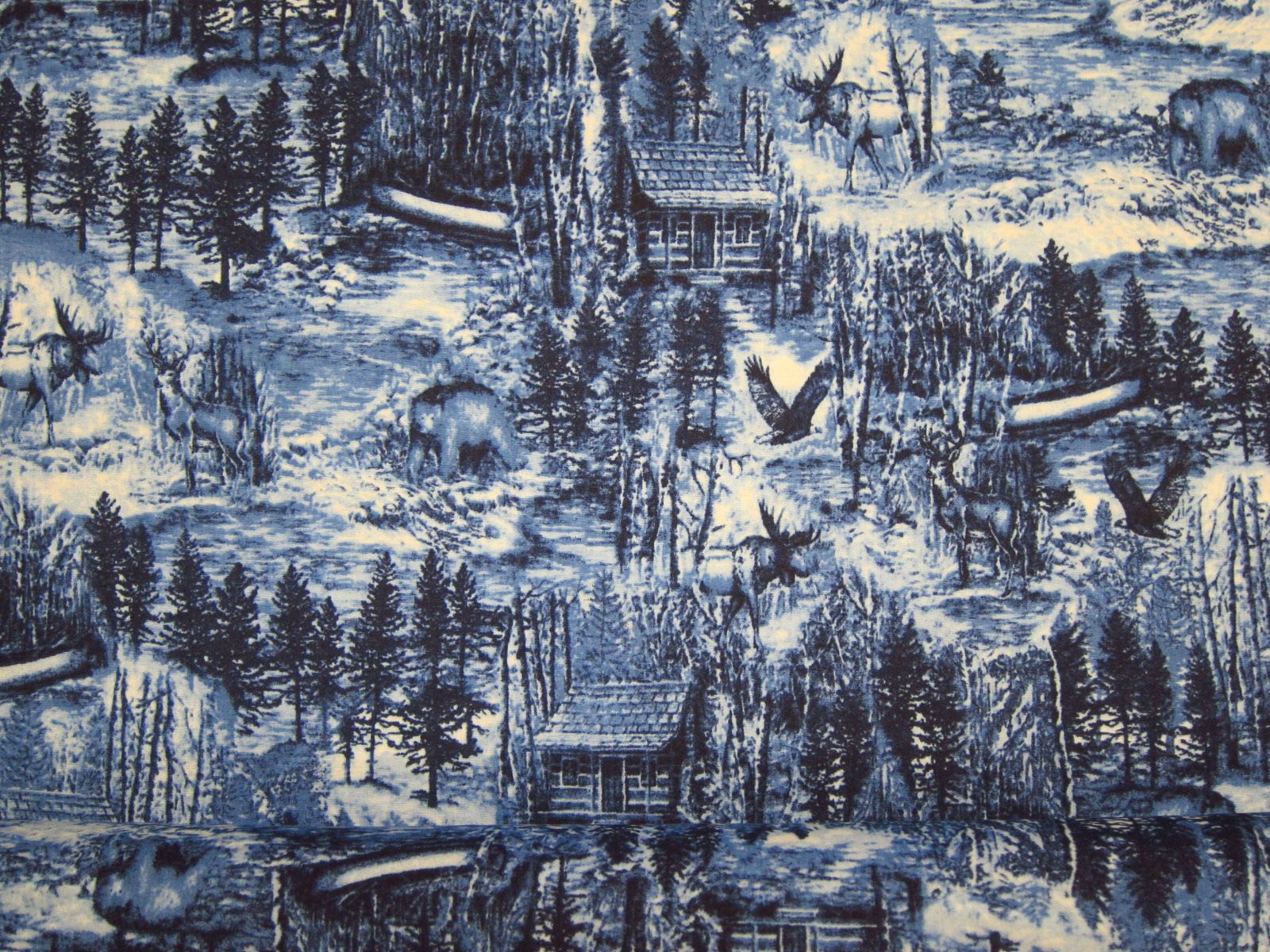 台灣製平織綿布-大自然森林小屋-藍-100%純綿、台灣製造