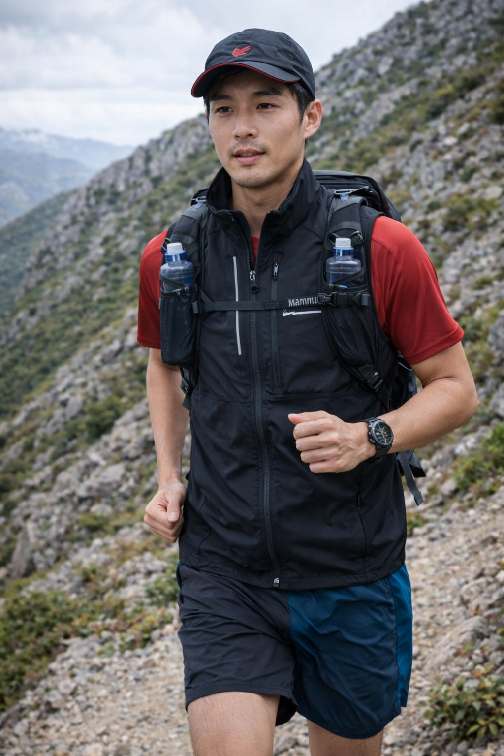 圖1為AI生成穿搭照【Norrona】老人頭Senja Aero90 Vest 透氣輕量野跑背心 男款