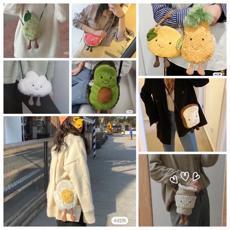 🔥現貨酪梨 咖啡➰ Jellycat cross-body bag  Amuseable 草莓 天鵝 鳳梨 兒童包包