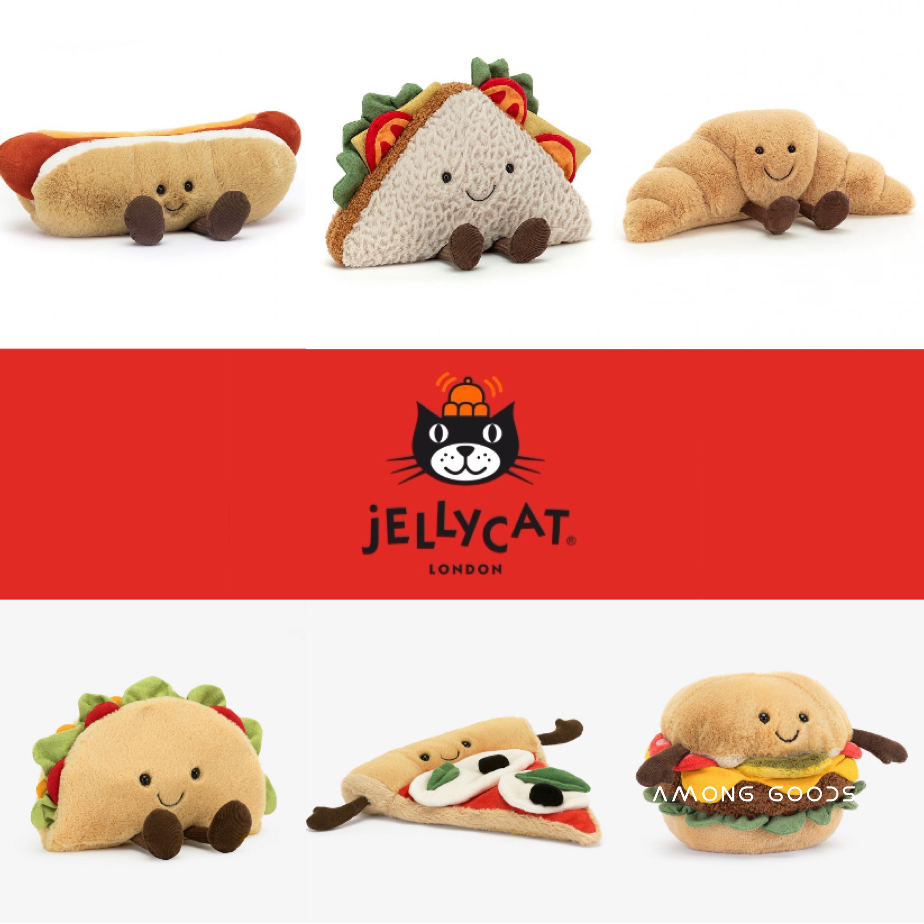 🔥現貨🔥AG選物 ➰英國代購 JELLYCAT 正品 2023 療癒玩偶 可頌 漢堡 塔可 三明治 披薩 熱狗堡