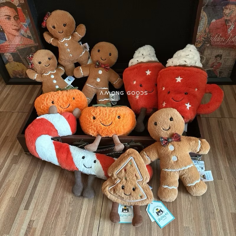 🔥最後現貨🔥AG選物 ➰英國代購 JELLYCAT 2024 聖誕系列 薑餅屋 拐杖糖 雪人 茄子 馴鹿花生 熱可可