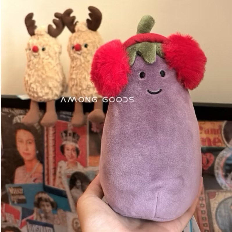 🔥現貨🔥AG選物➰英國代購 Jellycat  聖誕款 戴耳罩茄子 暖暖茄子 18cm