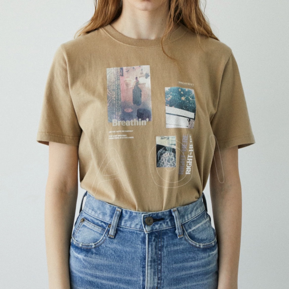 （限時折扣） Moussy 奶茶色 RANDOM PHOTO短Tee