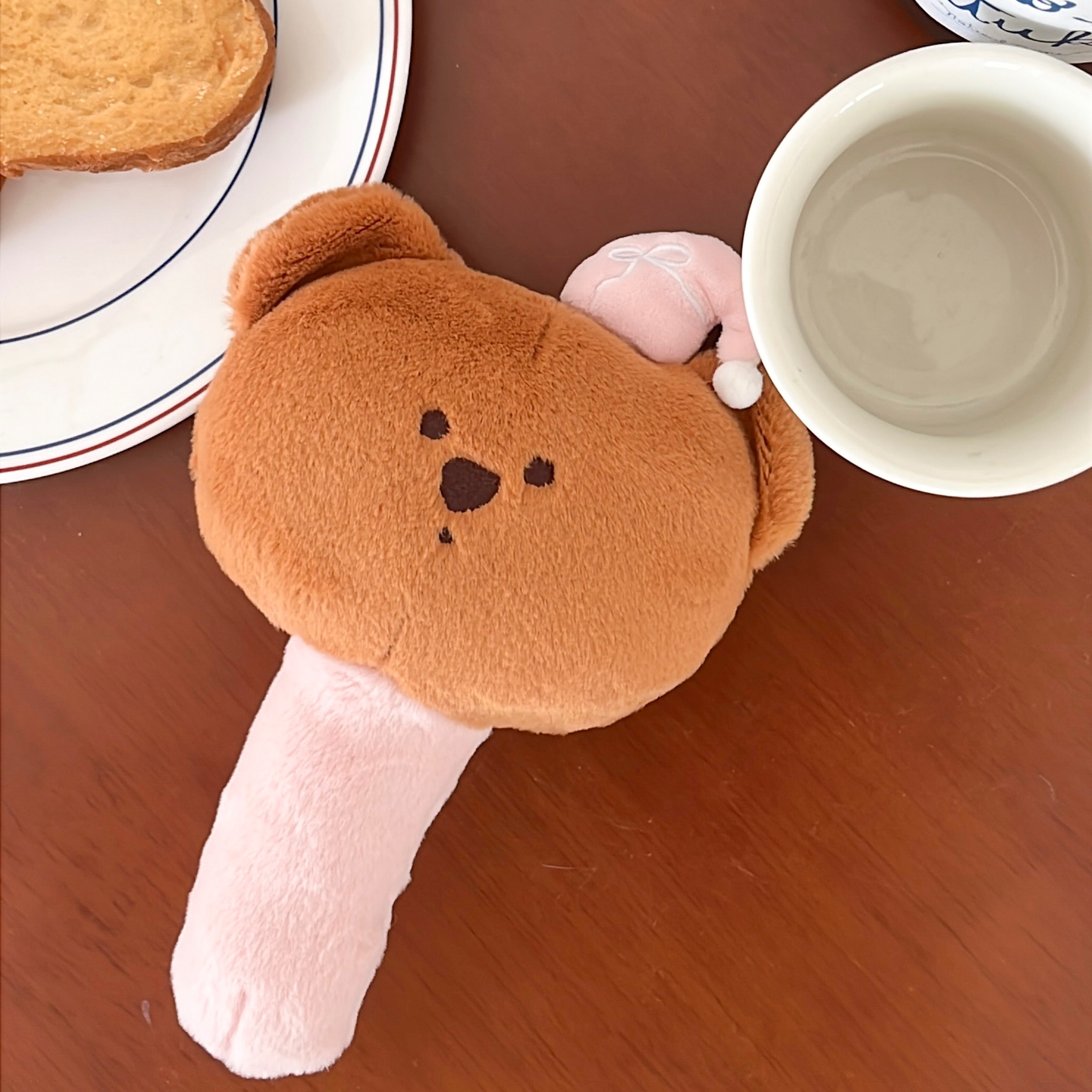 20cm高‼️大頭熊😍超萌 精品毛絨睡帽小熊🐻🩰輕便手持鏡 超好摸毛絨