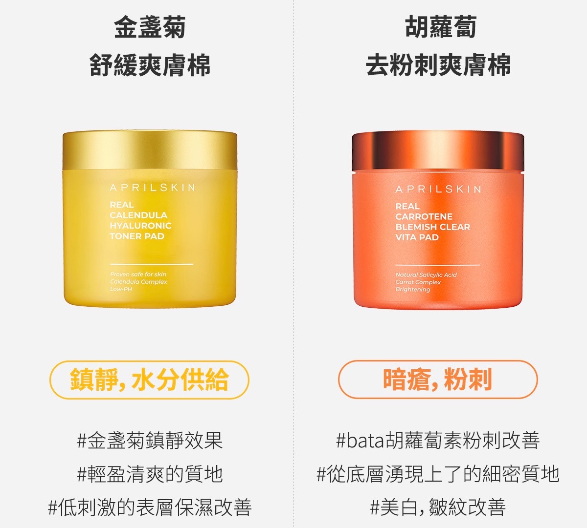 【粉刺暗瘡淨化、美白皺紋改善】胡蘿蔔調理爽膚棉 vs【舒緩保濕去角質】金盞菊保濕爽膚棉60片
