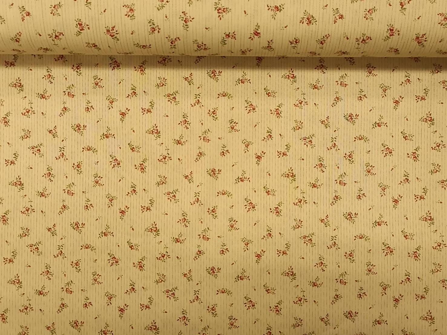 日本進口極度舒適輕柔60支薄綿布-條紋花佃-黃底-100%純綿、日本製造