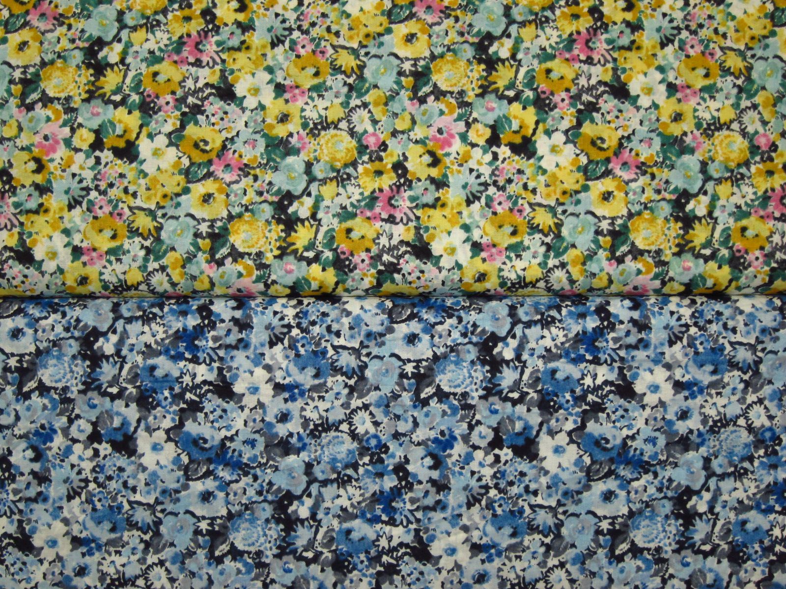 日本進口極度舒適輕柔60支薄綿布-水彩花-繽紛、藍-100%純綿、日本製造