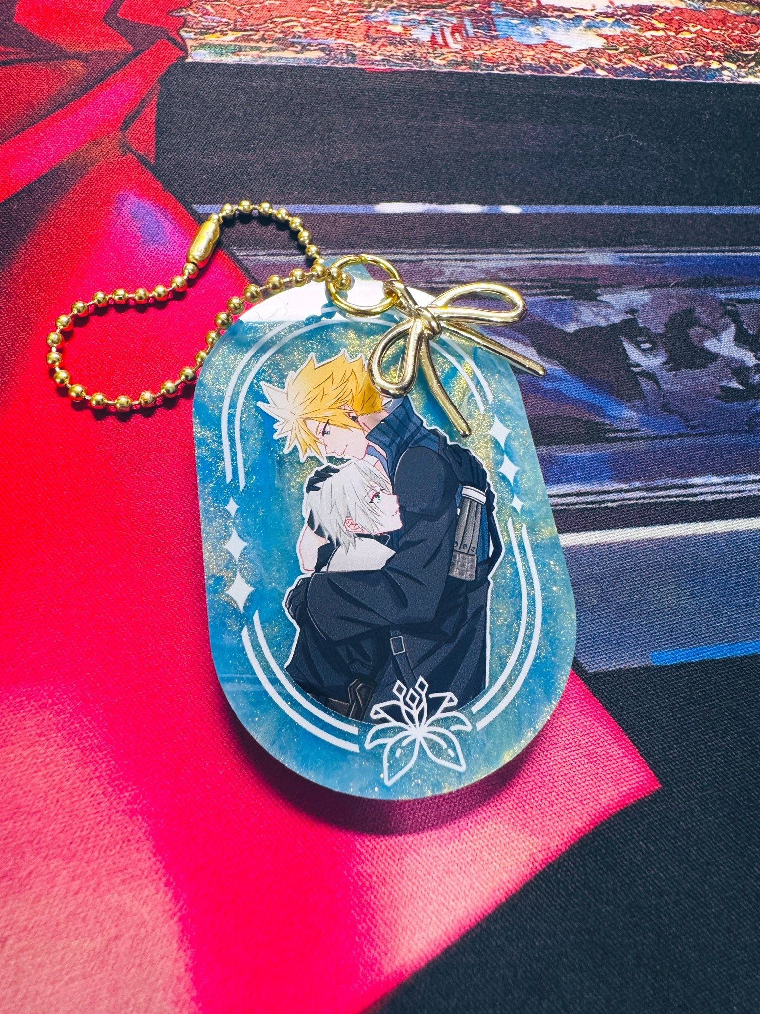 FF7 小薩大雲 淺藍亮粉雲母壓克力吊飾