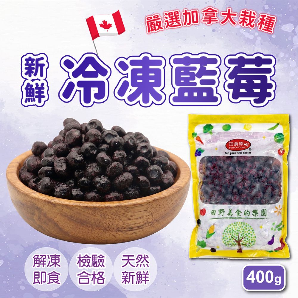 【田食原】鮮凍栽種藍莓 400g 解凍即食 低卡水果 低熱量 超營養 健康餐 冷凍鮮果 多種料理搭配