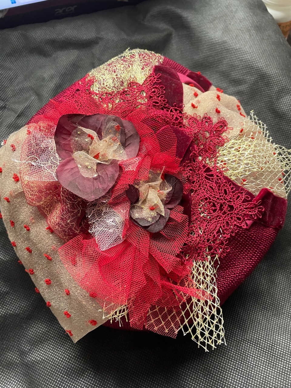 香港手作家 Jt Corner 紅色紫陽花貝蕾帽