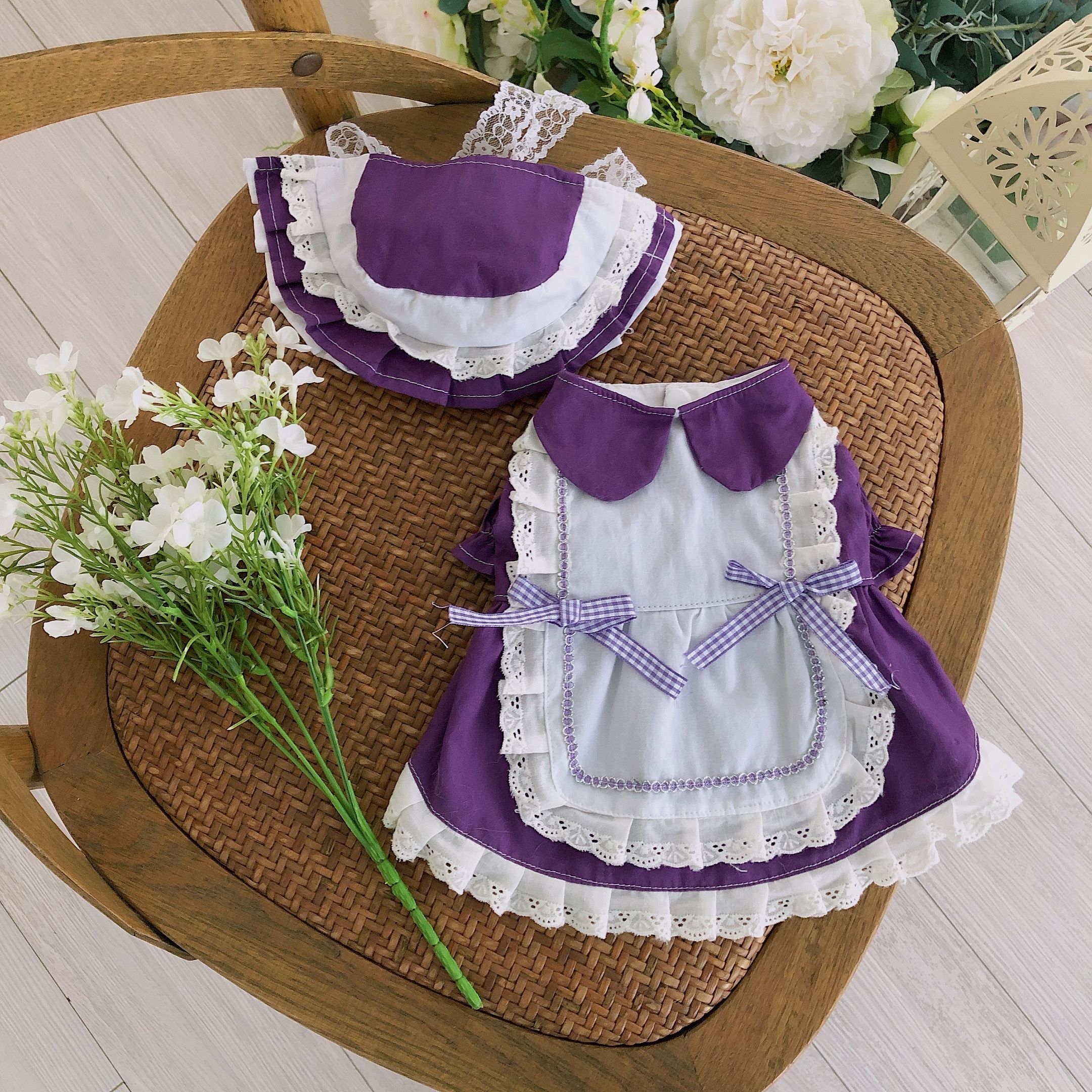 《哺滴＆麻麻亂賣小舖🌹》紫色花邊洋裝｜兔兔貓狗寵物衣