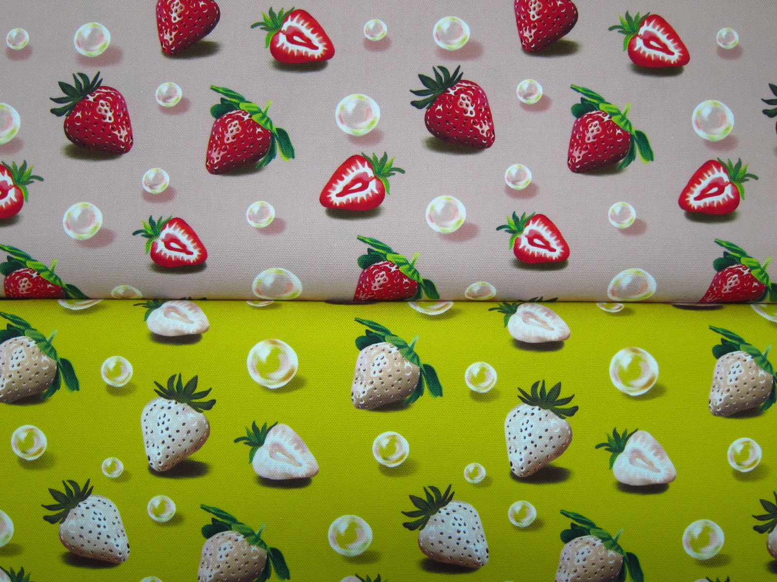 台灣製數位印刷帆布-珍珠草莓-粉底、芥末黃底-100%純綿、台灣製造