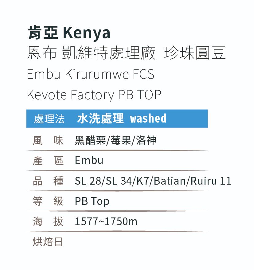 [淺焙]＿肯亞_恩布_凱維特處理廠_珍珠圓豆_水洗處理
