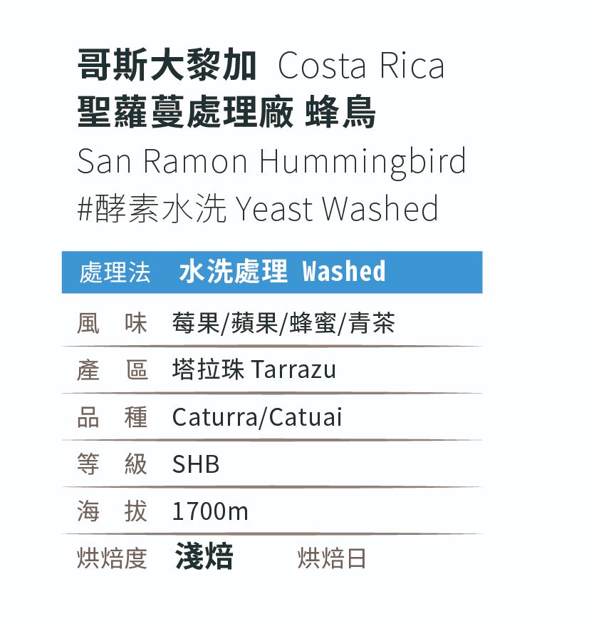[淺焙]_哥斯大黎加_聖羅曼處理廠_蜂鳥＿酵素水洗
