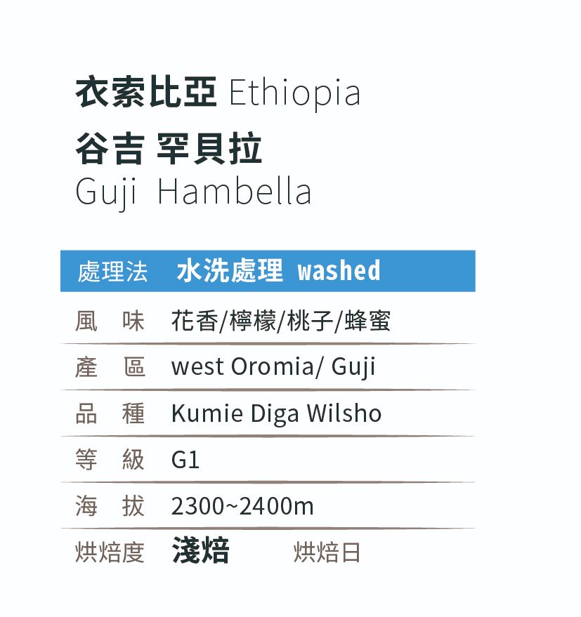 [淺 焙]＿水洗＿衣索比亞_谷吉_罕貝拉_G1_水洗處理