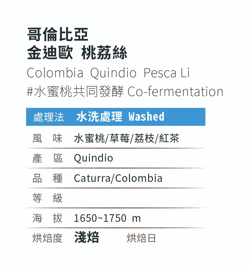 [淺焙]＿哥倫比亞_金迪歐_桃荔絲_#水蜜桃共同發酵_水洗處理