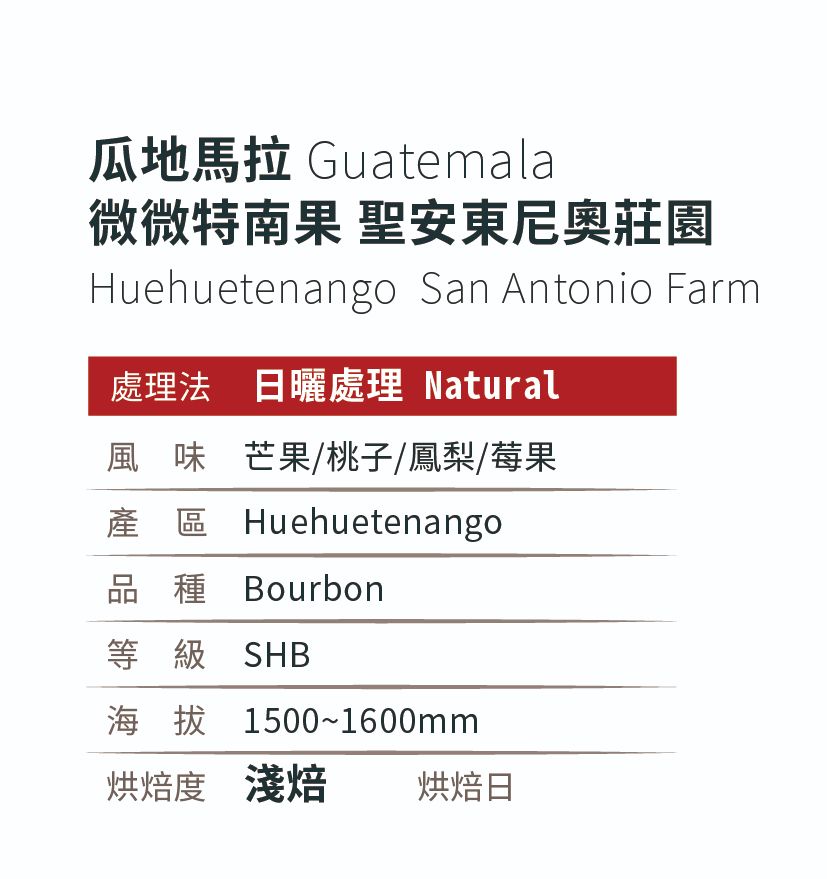 [淺焙]＿瓜地馬拉_薇薇特南果_聖安東尼奧莊園_日曬處理