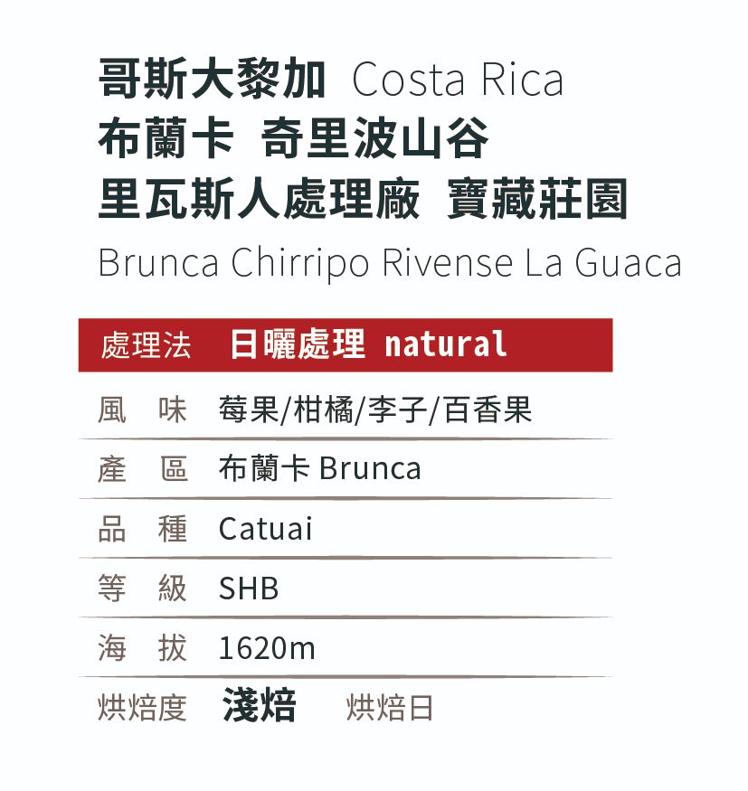 [淺 焙]＿哥斯大黎加_布蘭卡_寶藏莊園_日曬處理