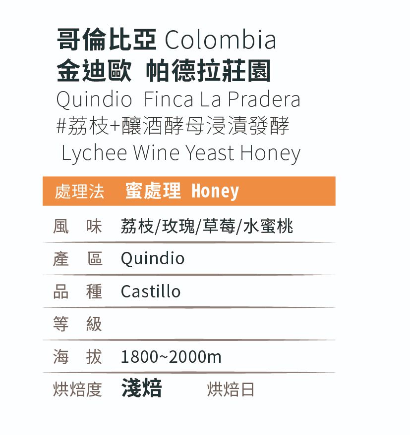 [淺焙]＿哥倫比亞_金迪歐_帕德拉莊園_#荔枝釀酒酵母浸漬發酵_蜜處理