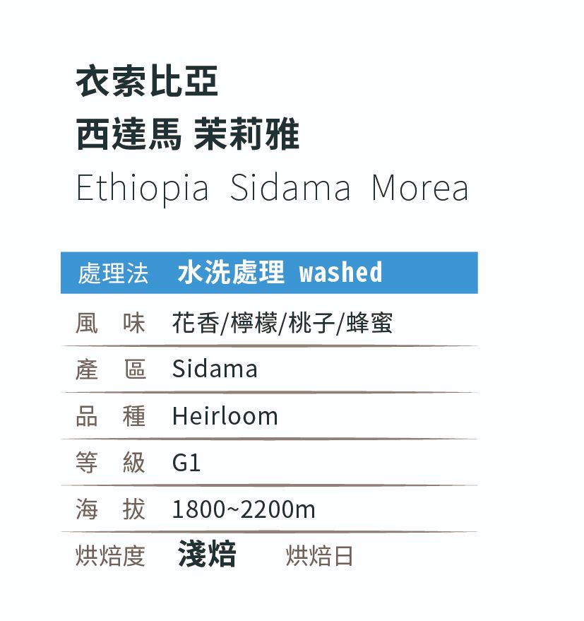 [淺 焙]＿水洗_衣索比亞_西達馬_茉莉雅_G1