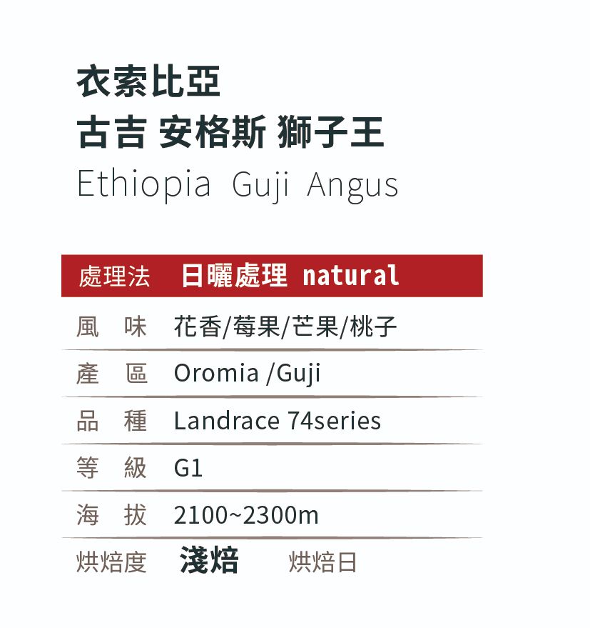 [淺焙]＿日曬_衣索比亞_古吉_安格斯_獅子王_G1