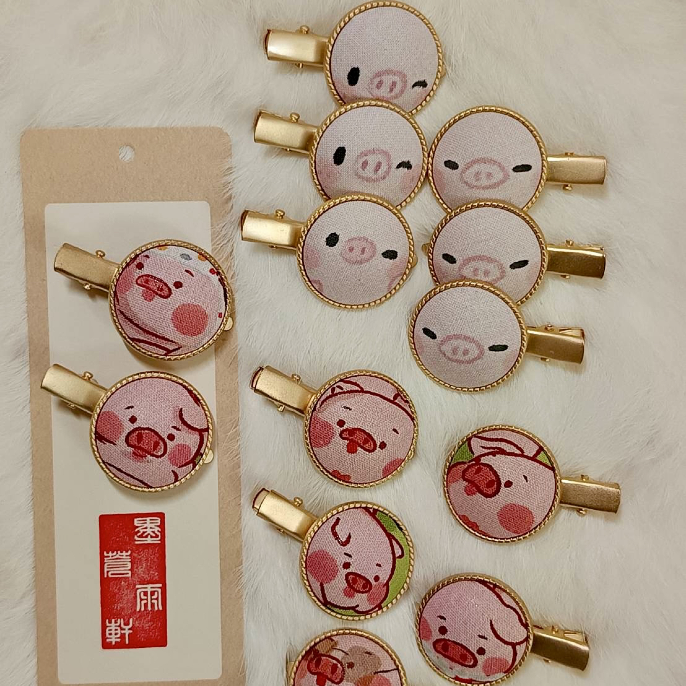 圓-豬豬系列 ‹髮夾4.5cm› 啞金