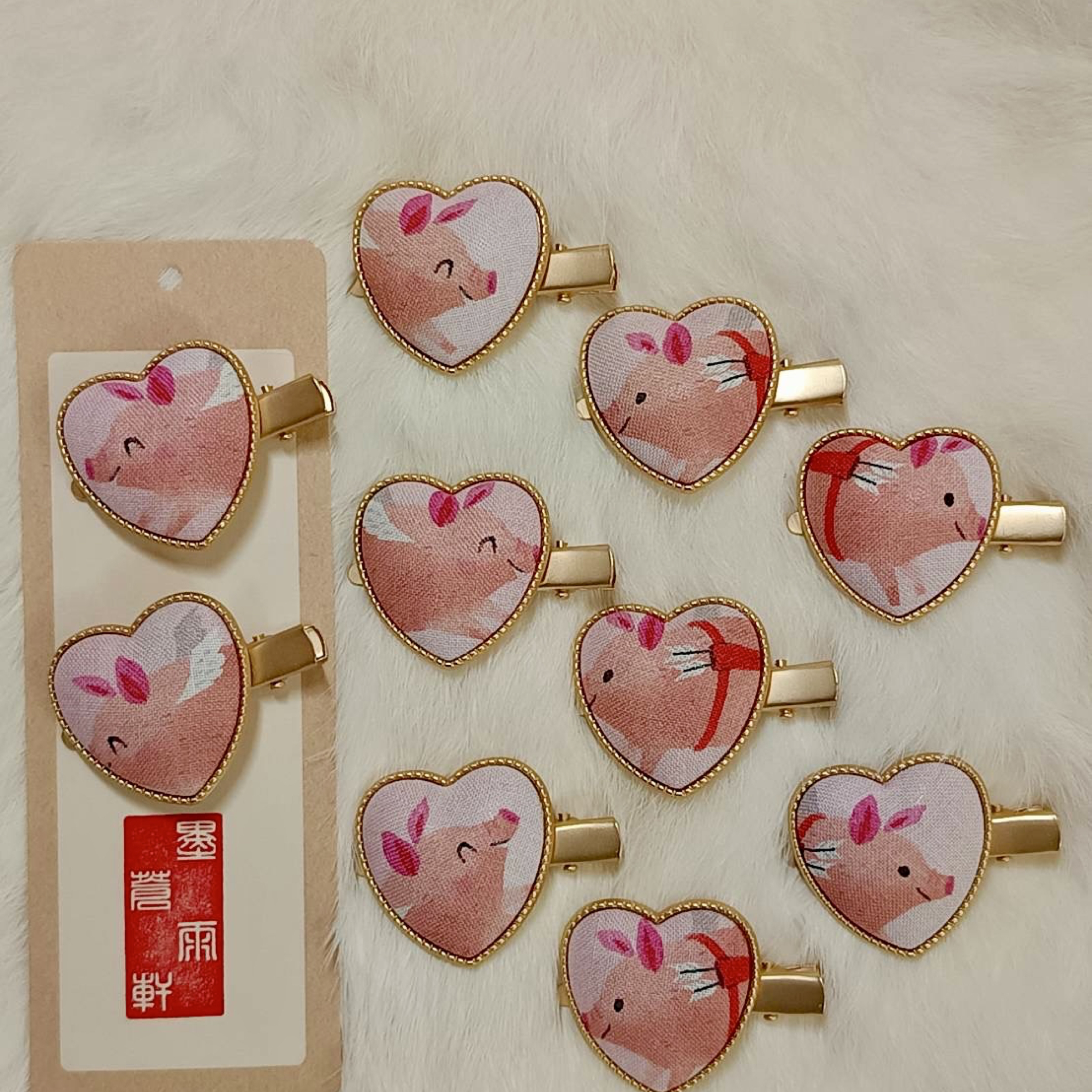愛心-豬豬系列 ‹髮夾4.5cm› 啞金