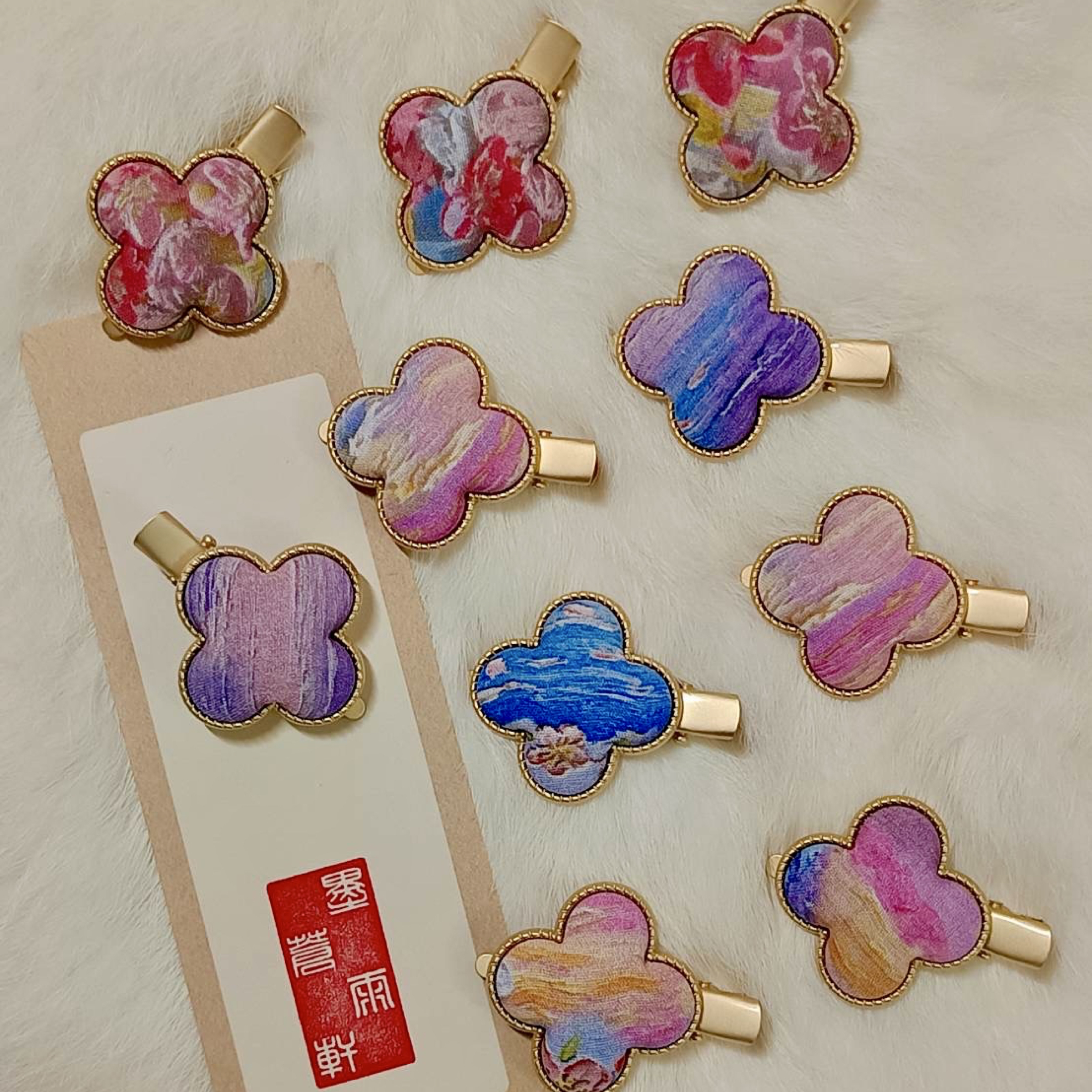 海棠-晚霞油畫系列 ‹髮夾4.5cm› 啞金