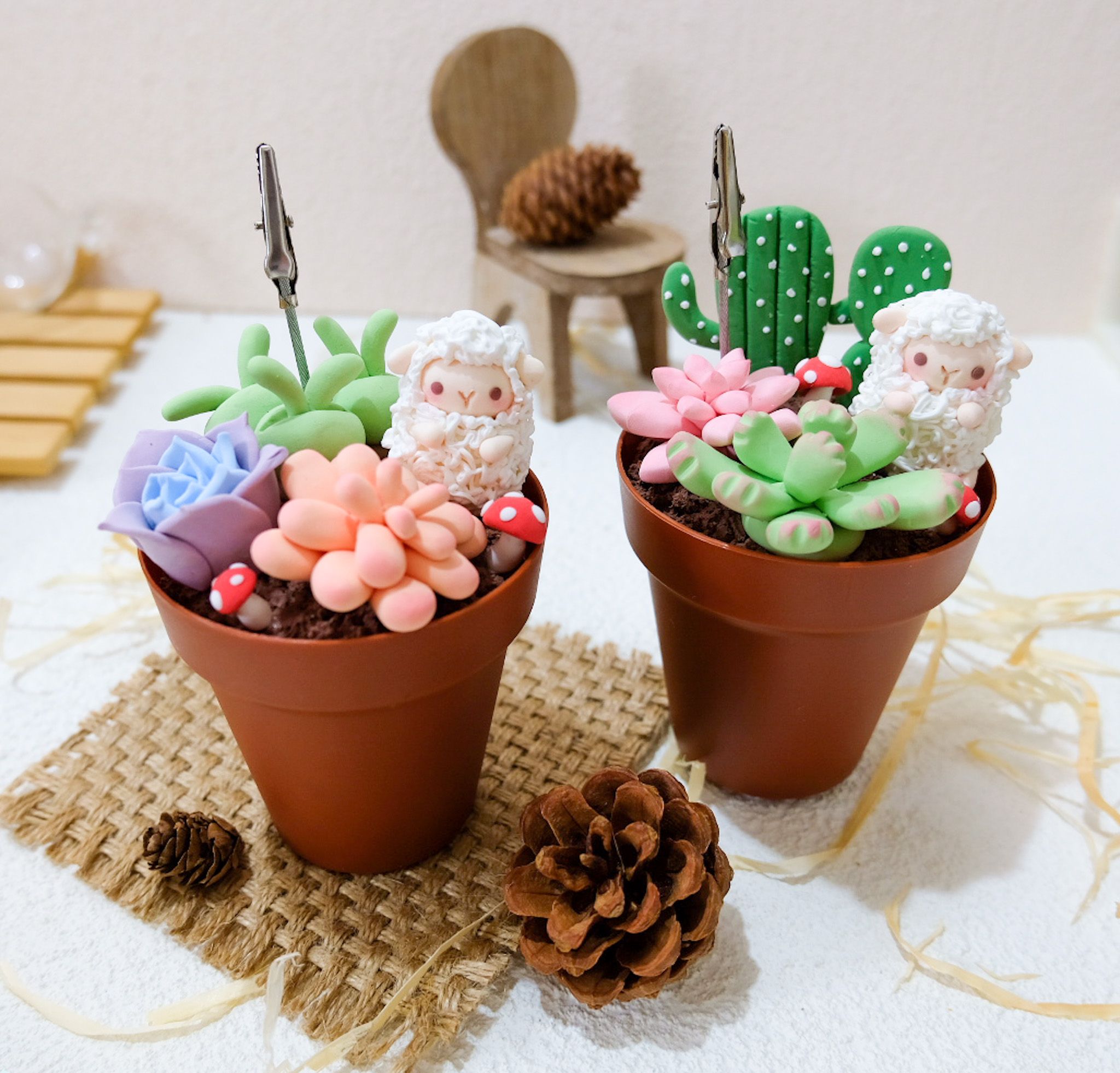 【現貨】捲捲羊多肉盆栽收納盒 手作黏土材料包