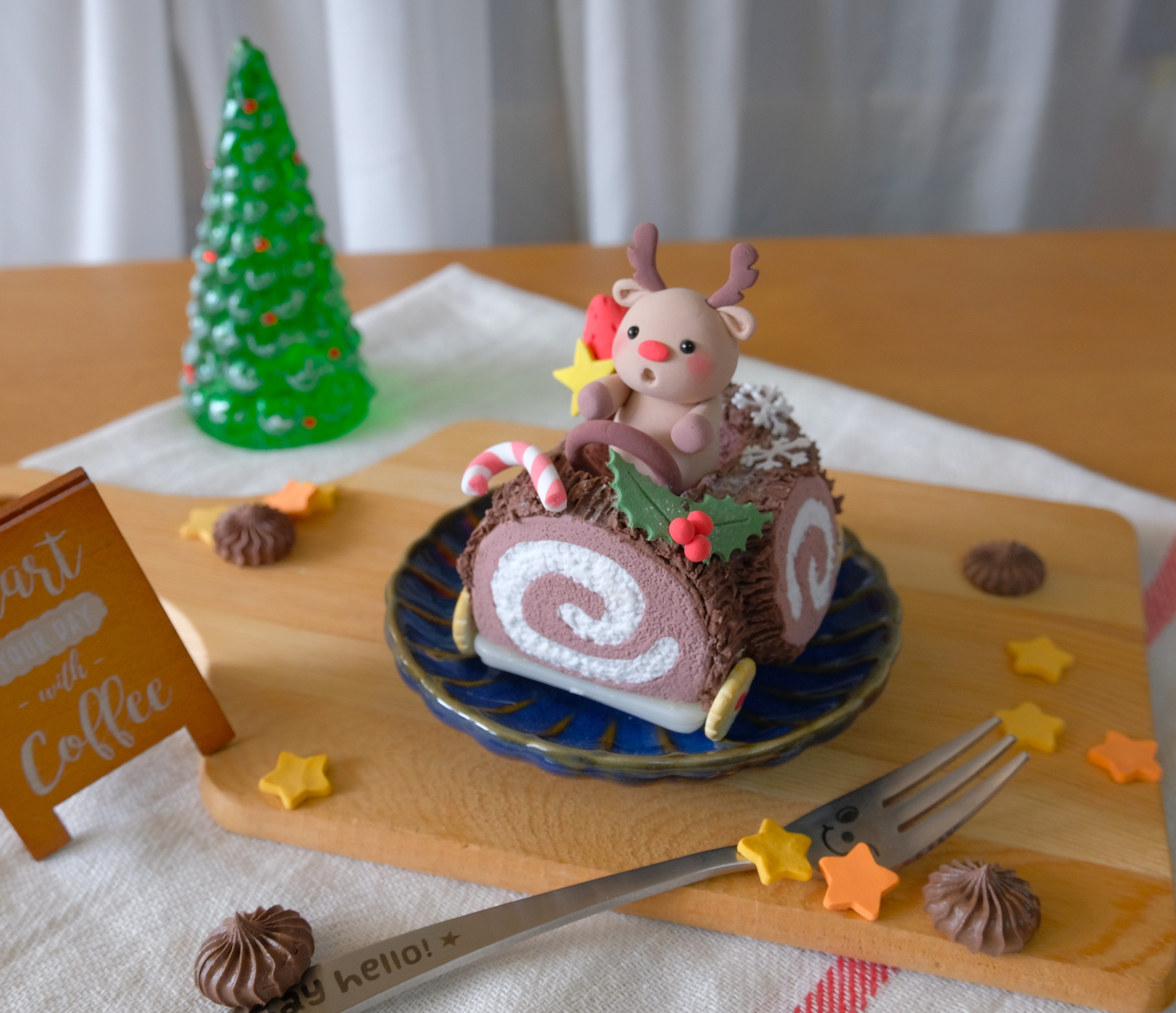 【現貨】麋鹿樹幹蛋糕捲車車 黏土材料包 聖誕禮物/聖誕DIY手作/親子/線上影片 「魚排博士的手作實驗室」