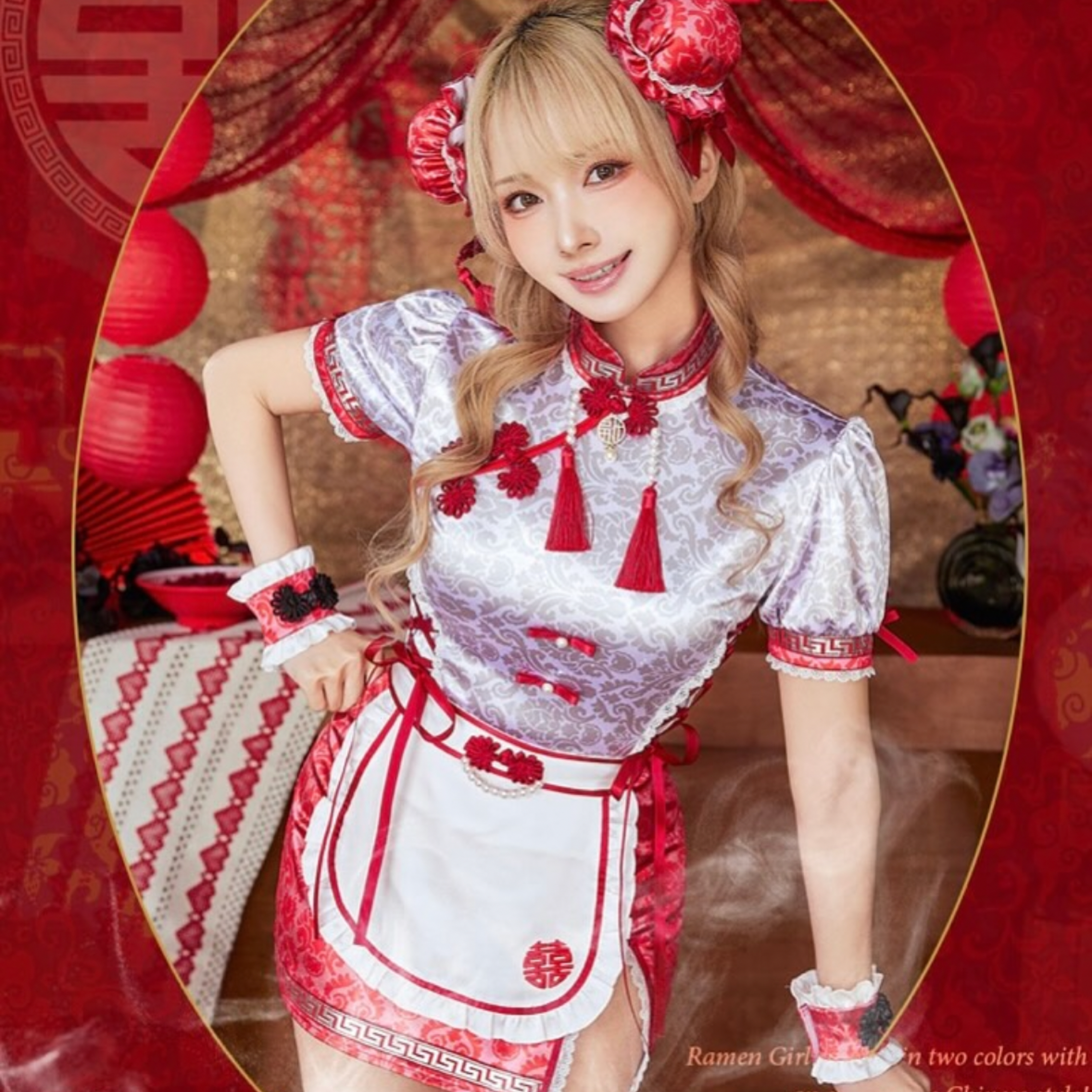 〔原創/包包頭喜氣旗袍〕限量簽繪拍立得x包子