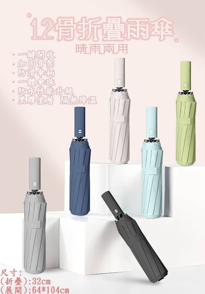 十二骨黑膠全自動晴雨傘