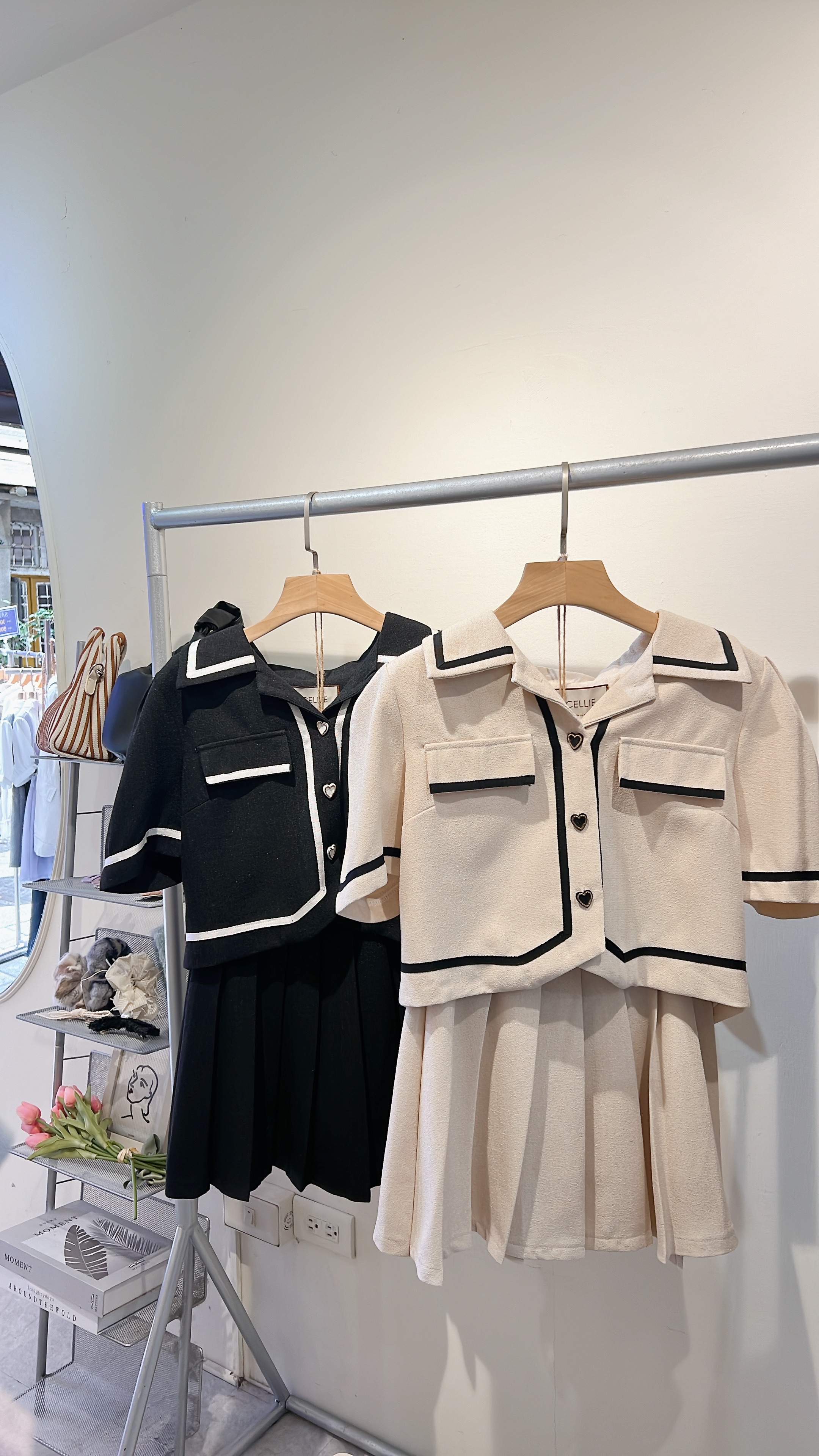 2件套裝撞色愛心釦百摺褲裙