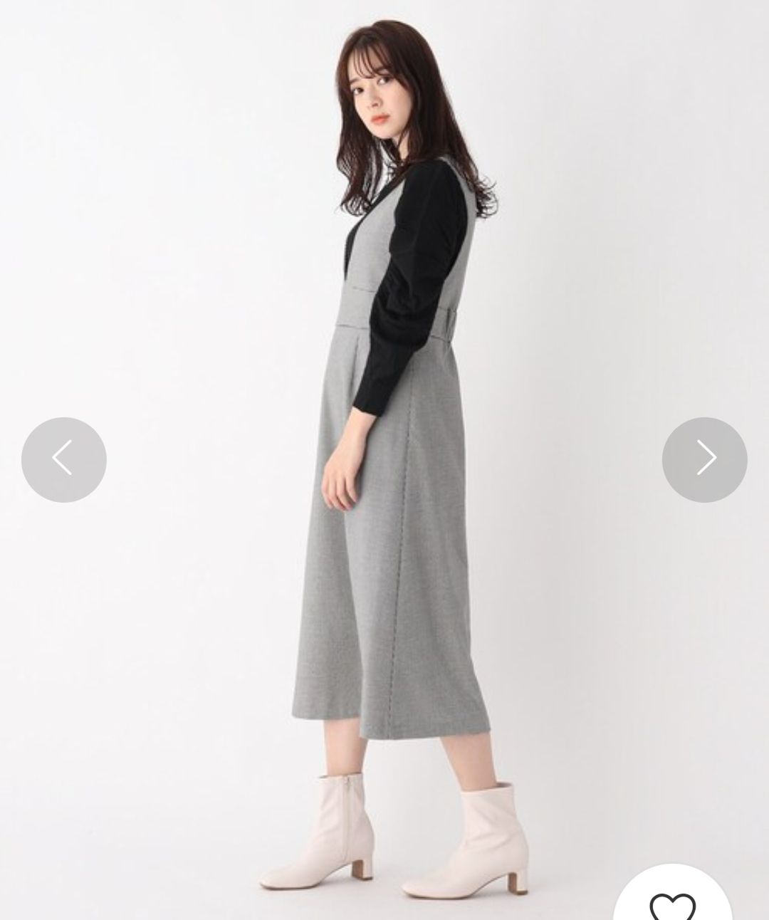 秋冬 黑白千鳥格 連衣背帶裙