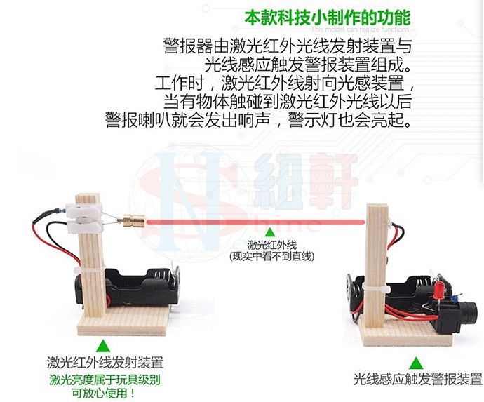 鐳射紅外線警報器科技小製作發明學生創意手工diy材料小學中學科學實驗