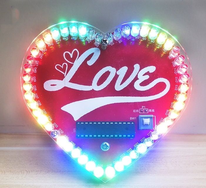 台中現貨七彩炫光LED心形燈diy製作套件 單片機流水燈散件 love字愛心型燈