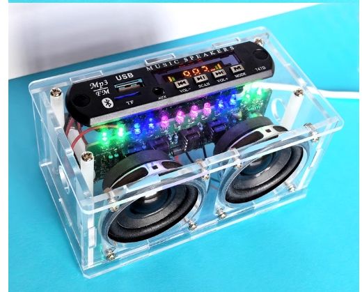 新款HU-075收音機音響DIY套件功放BL音箱帶頻譜 FM收音紅外遙控USBTFAUX音頻線插口 一鍵錄