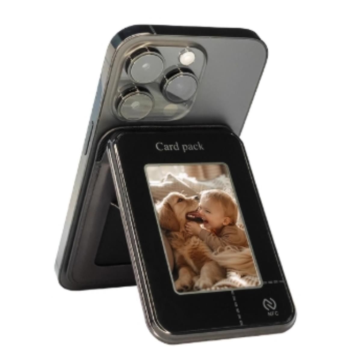 台中現貨Ai墨水屏卡包磁吸手機支架多功能折疊卡袋 MagSafe相容FC功能通用智慧個性DIY投屏卡包手機殼