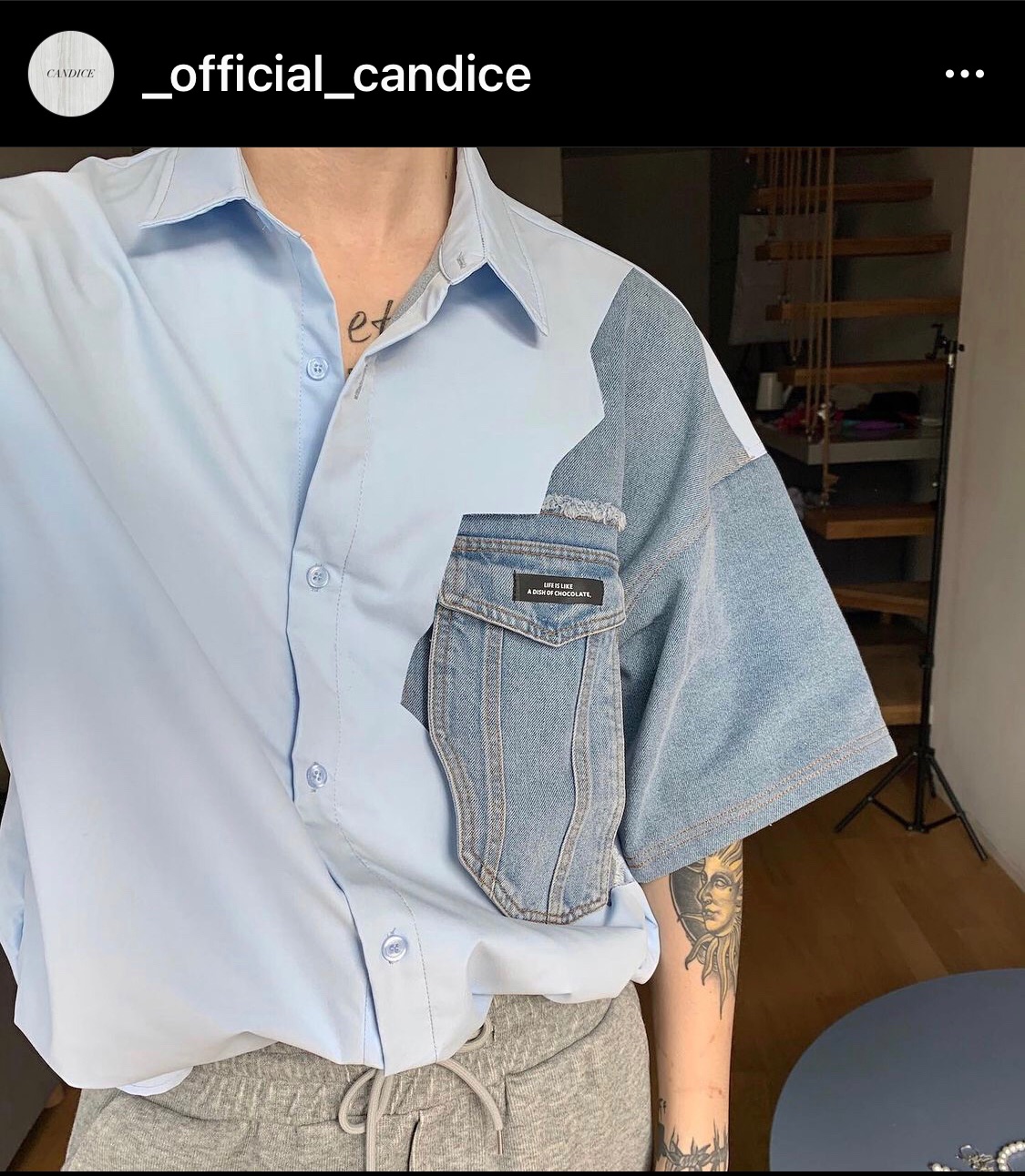 🏷️牛仔拼接襯衫