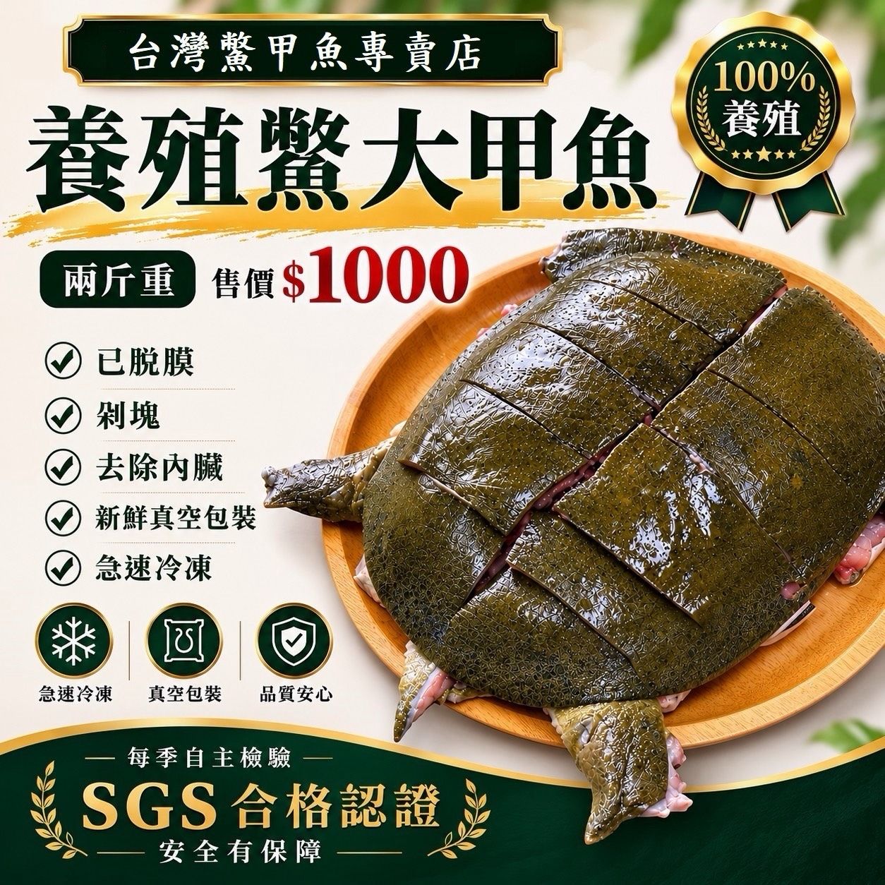 大隻ㄟ卡好吃 買家好評 肉質Q【台灣鱉】養殖鱉 新鮮現宰真空包裝 每隻兩斤重 肉質甜美 炒三杯 紅燒鱉 藥膳鱉