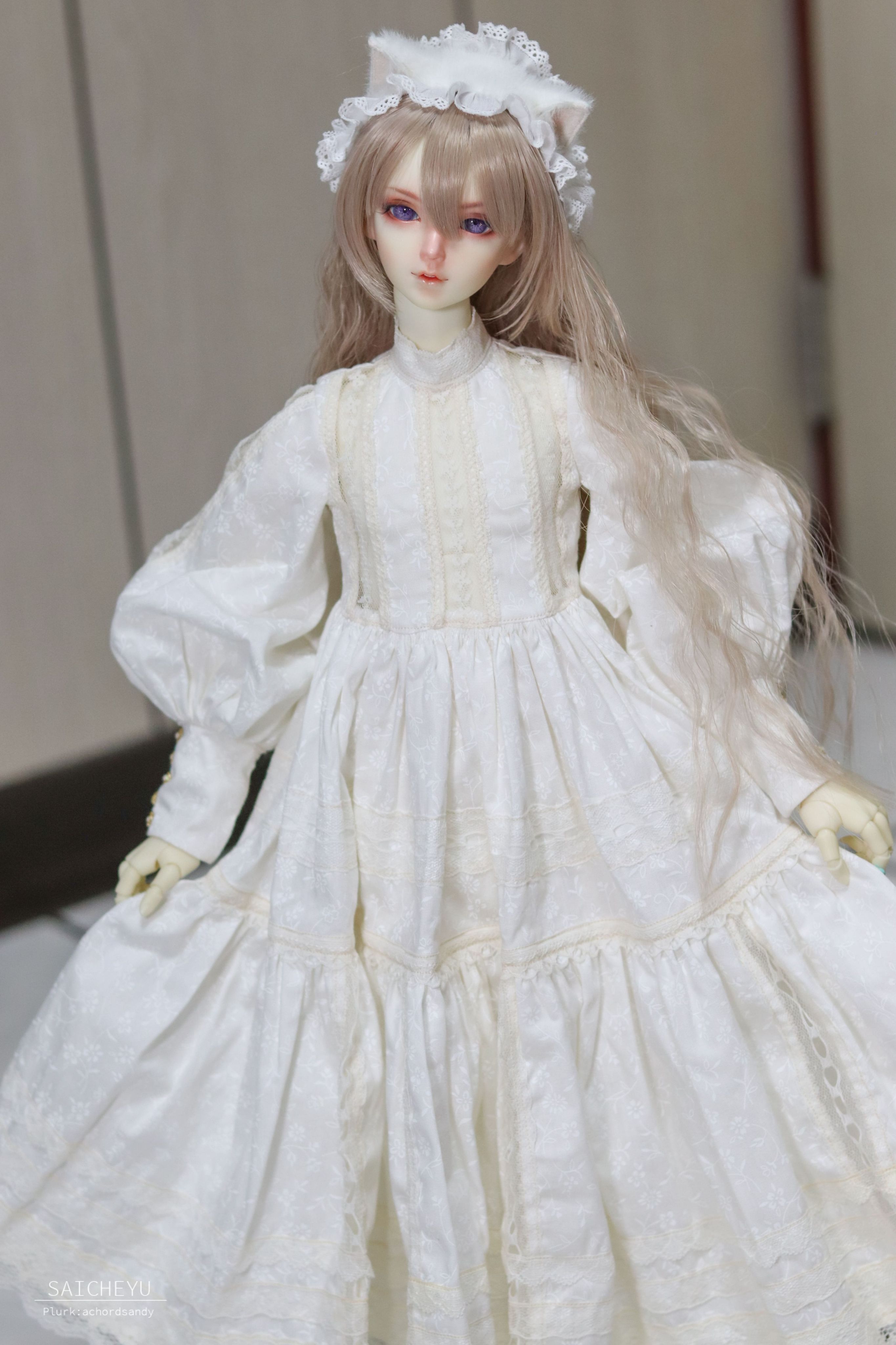 天使貓雜貨舖-長袖簍空洋裝 長款