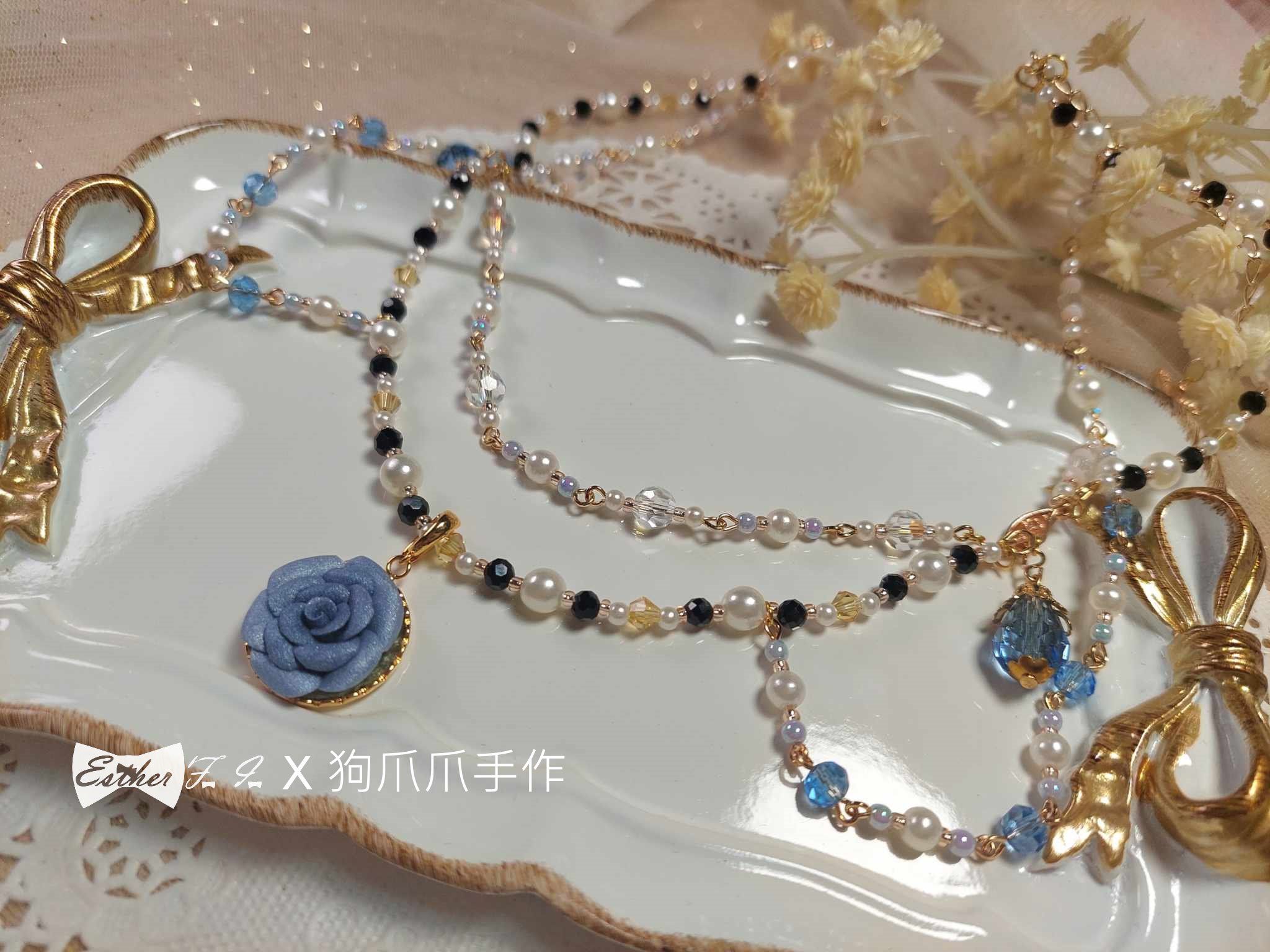 EFIX狗爪爪手作合作款-手捏玫瑰琉璃珠項鍊