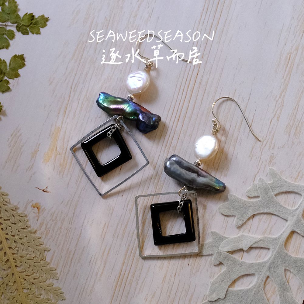 耳環 - 珍珠黑白配
