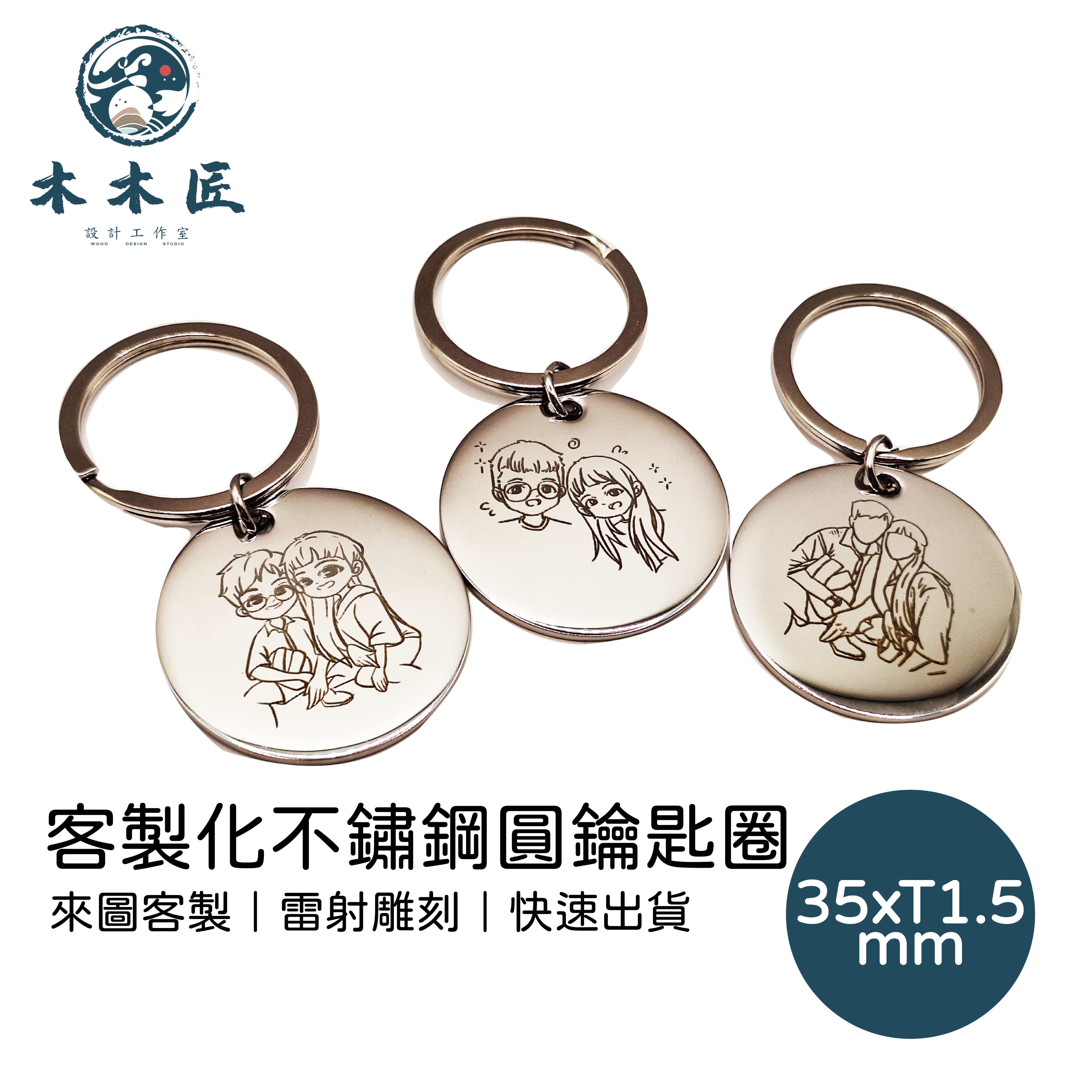 來圖客製，客製不銹鋼鑰匙圈吊飾 訂製 文宣 商業 情侶掛件  創意禮品訂製 #雷射雕刻